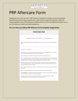 PRP Aftercare Form - Aesthetics Forms