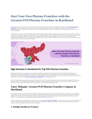 Start Your Own Pharma Franchise with the Greatest PCD Pharma Franchise in Jharkhand