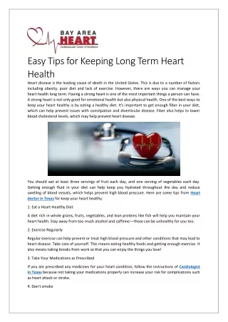 Easy Tips for Keeping Long Term Heart Health
