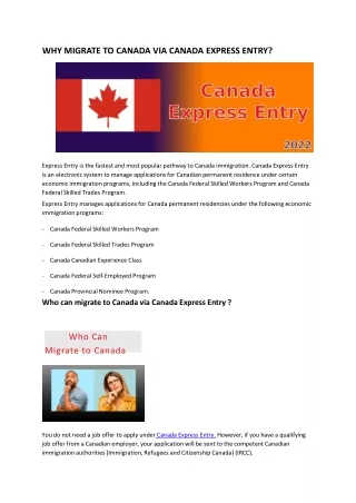 WHY MIGRATE TO CANADA VIA CANADA EXPRESS ENTRY