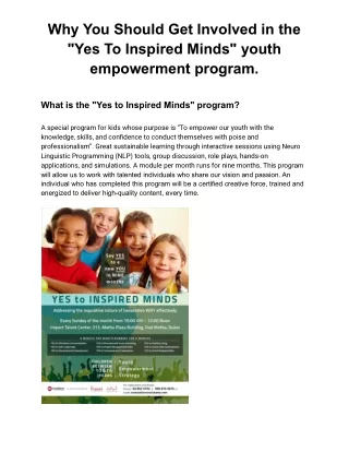 Why You Should Get Involved in the _Yes To Inspired Minds_ youth empowerment program