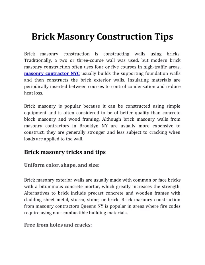 brick masonry construction tips