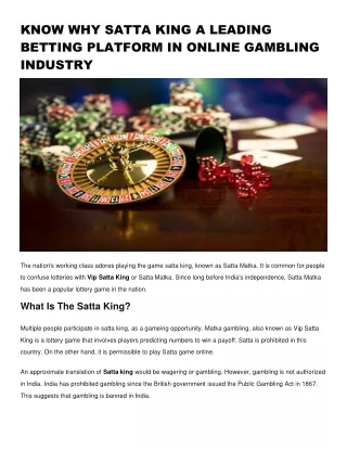 KNOW WHY SATTA KING A LEADING BETTING PLATFORM IN ONLINE GAMBLING INDUSTRY