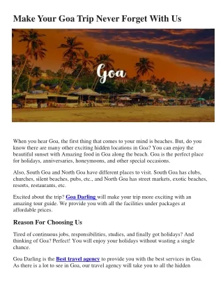 Make Your Goa Trip Never Forget With Us