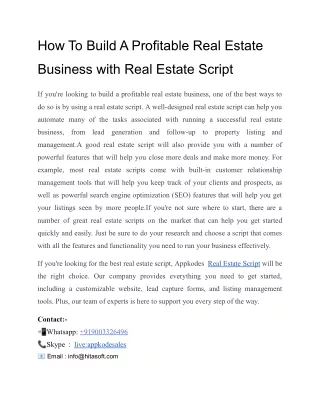 How To Build A Profitable Real Estate Business with Real Estate Script