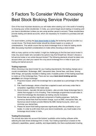 5 factors to consider while choosing best stock