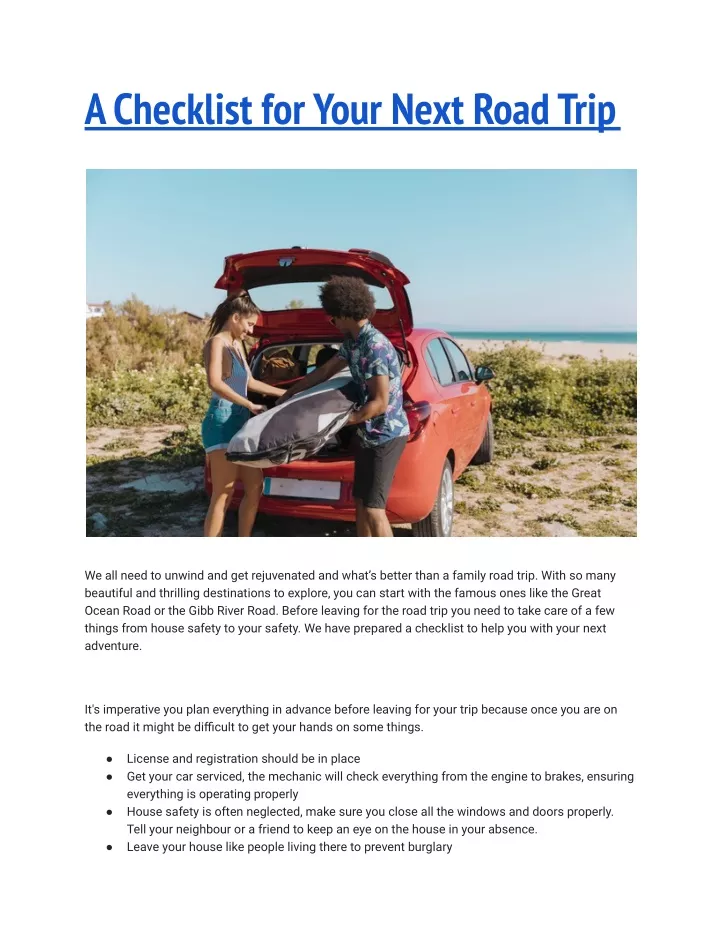 a checklist for your next road trip