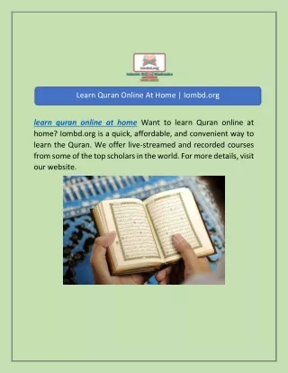 Learn Quran Online At Home | Iombd.org