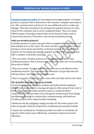 Guidelines for turnkey projects in India