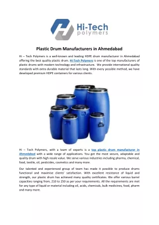 Plastic Drum Manufacturers in Ahmedabad