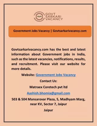 Government Jobs Vacancy | Govtsarkarivacancy.com