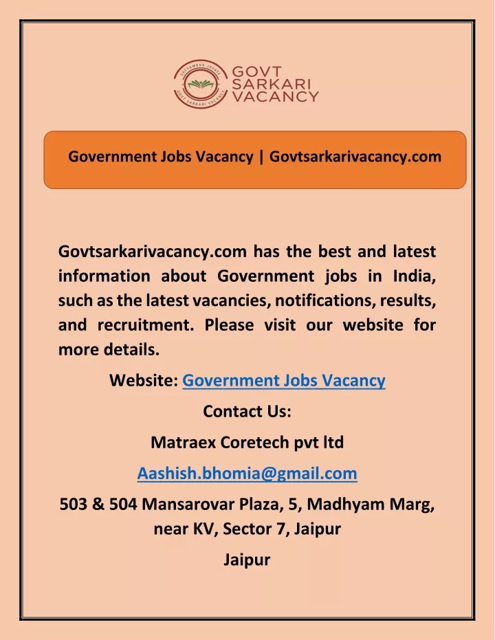 government jobs vacancy govtsarkarivacancy com