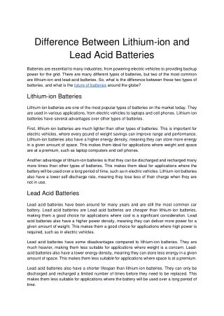 Difference Between Lithium-ion and Lead Acid Batteries