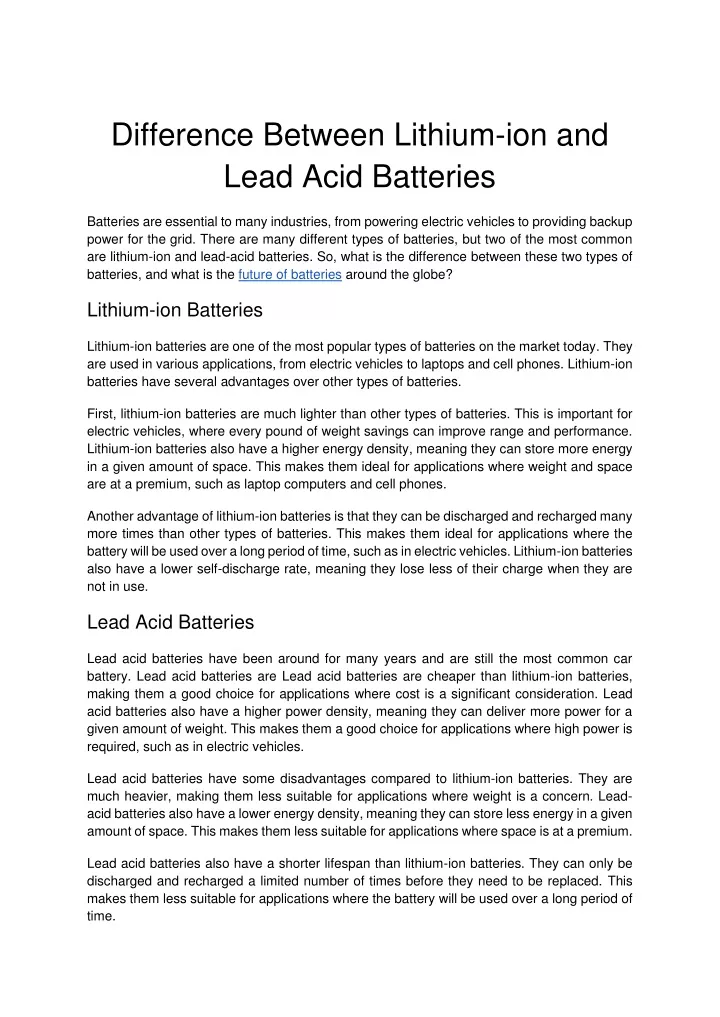 difference between lithium ion and lead acid