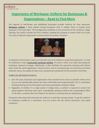 importance of workwear uniform for businesses