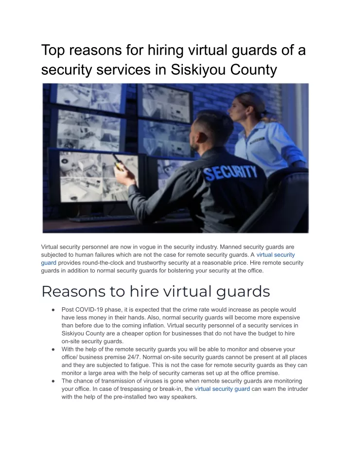 top reasons for hiring virtual guards