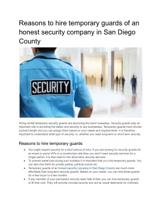 reasons to hire temporary guards of an honest