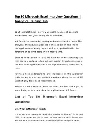 Top 50 Microsoft Excel Interview Questions