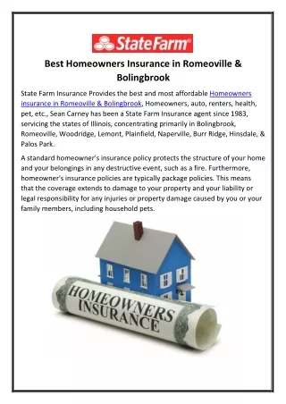 Best Homeowners Insurance in Romeoville & Bolingbrook