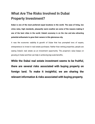 What Are The Risks Involved In Dubai Property Investment_