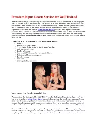 Premium Jaipur Escorts Service are well