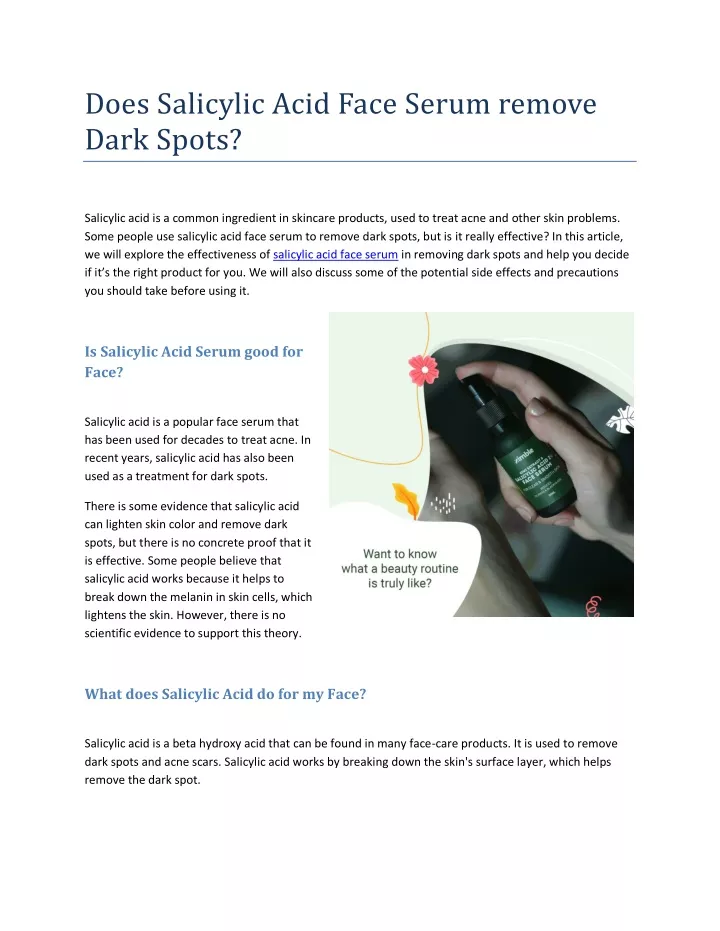 does salicylic acid face serum remove dark spots