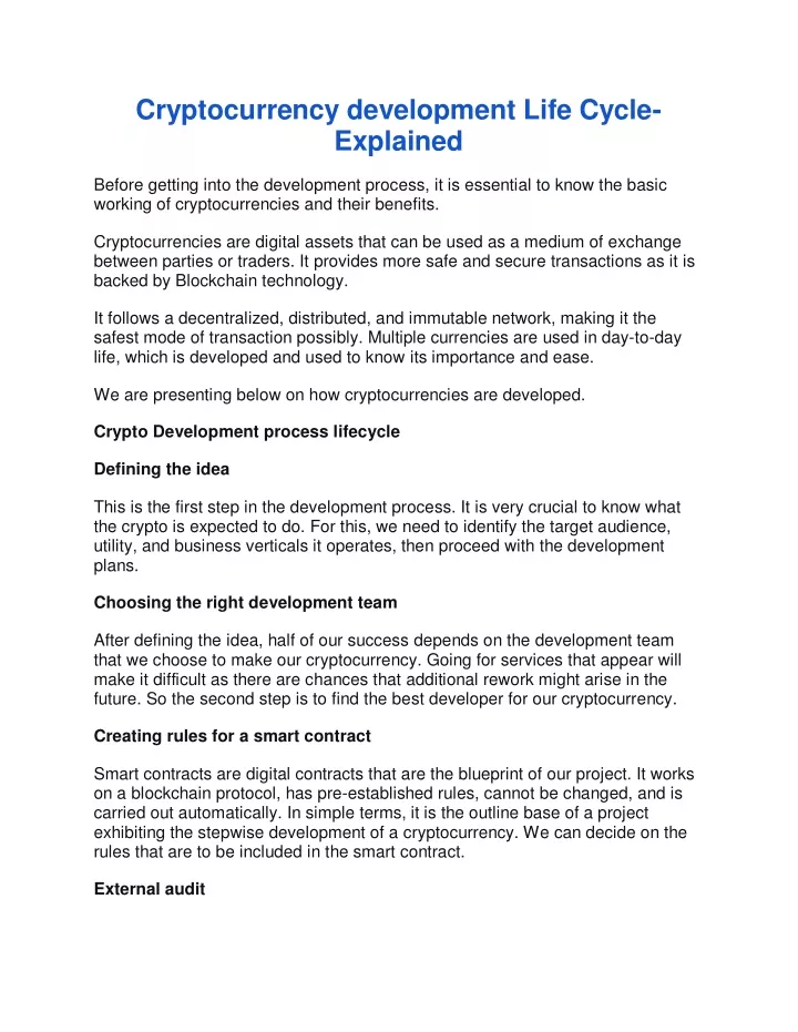 cryptocurrency development life cycle explained