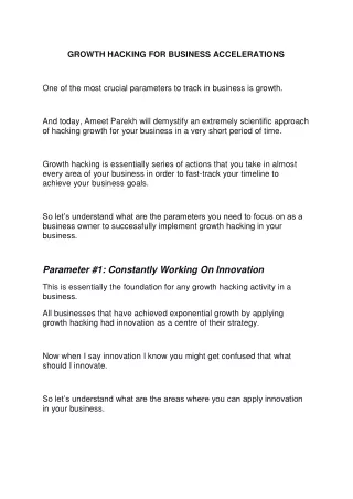 Ameet Parekh Review | GROWTH HACKING FOR BUSINESS ACCELERATIONS