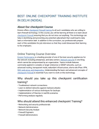 BEST ONLINE CHECKPOINT TRAINING INSTITUTE IN DELHI (NOIDA).