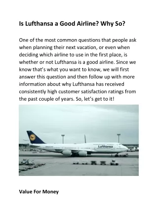 is lufthansa a good airline why so