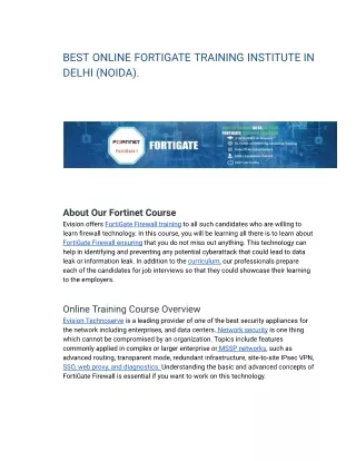 BEST ONLINE FORTIGATE TRAINING INSTITUTE IN DELHI (NOIDA).