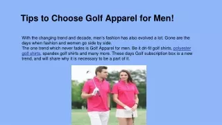 Tips to Choose Golf Apparel for Men