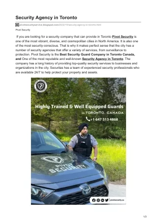 security agency in toronto