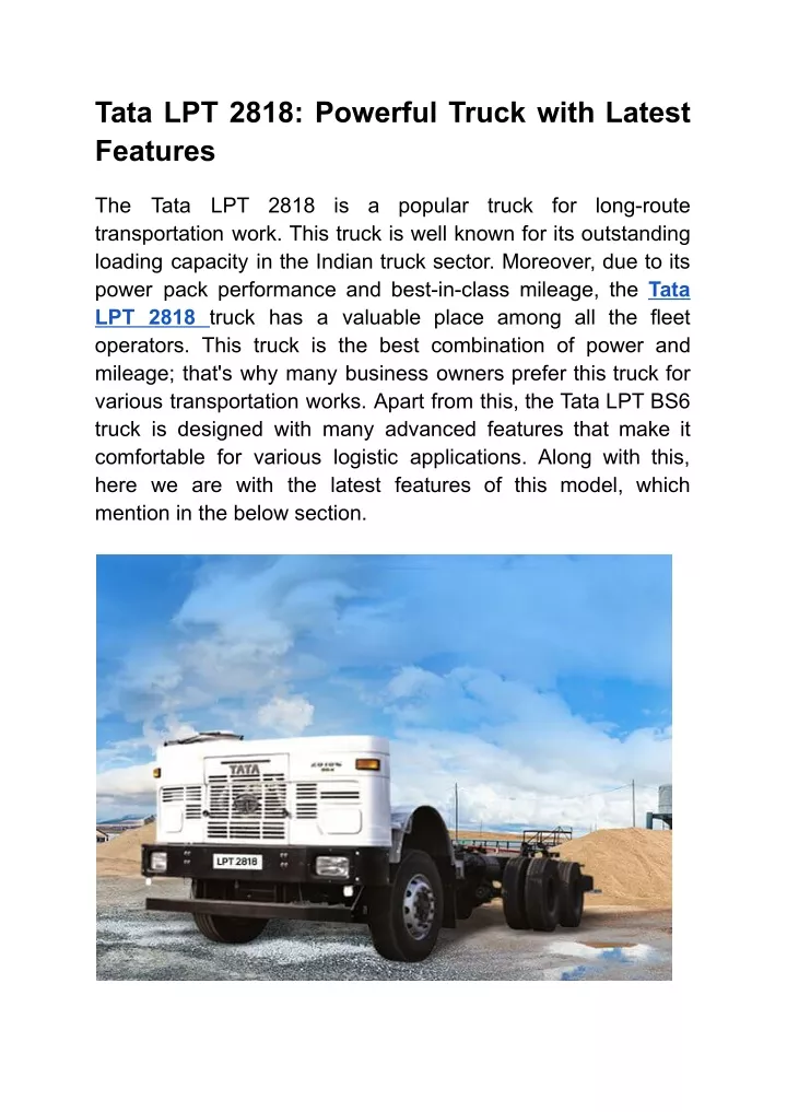 tata lpt 2818 powerful truck with latest features