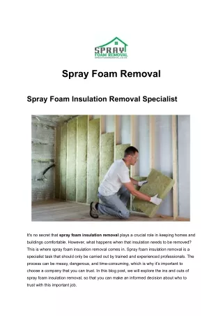 How Specialist Serves Quality Spray Foam Removal Service?