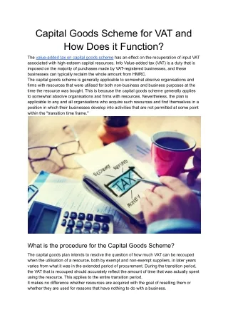 Capital Goods Scheme for VAT and How Does it Function