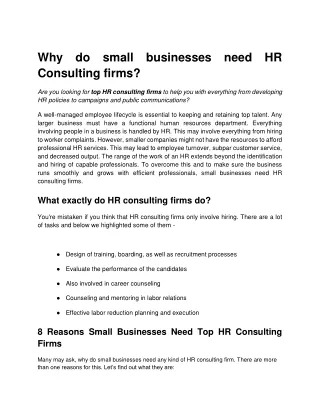 Why do small businesses need HR Consulting firms ( Blog )