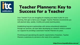 Teacher Planners Key to Success for a Teacher