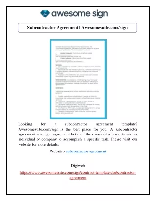 Subcontractor Agreement | Awesomesuite.com/sign