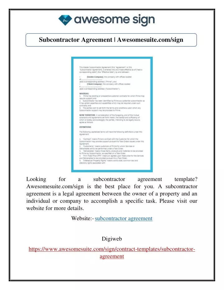 subcontractor agreement awesomesuite com sign