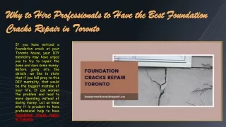 Why to Hire Professionals to Have the Best Foundation Cracks Repair in Toronto
