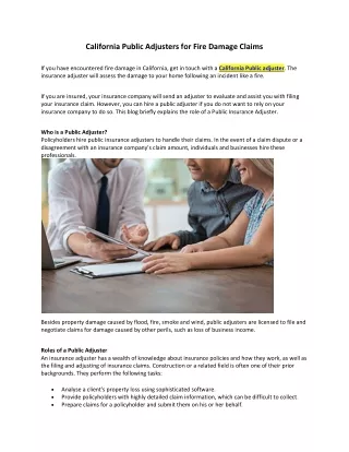 California Public Adjusters for Fire Damage Claims