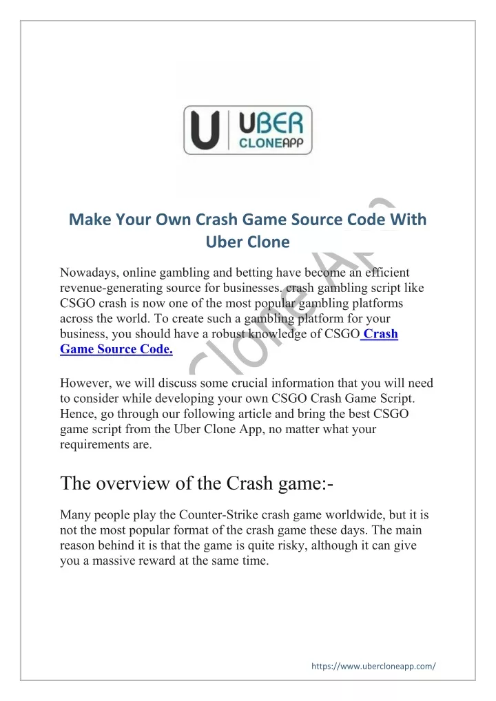 make your own crash game source code with uber