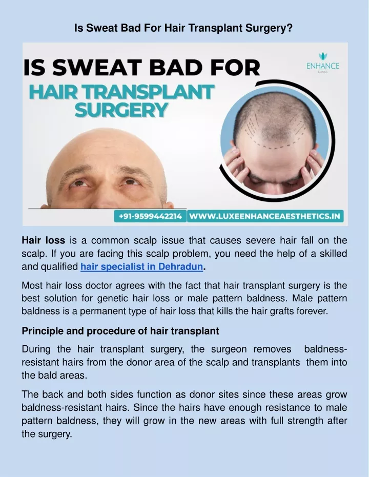 is sweat bad for hair transplant surgery