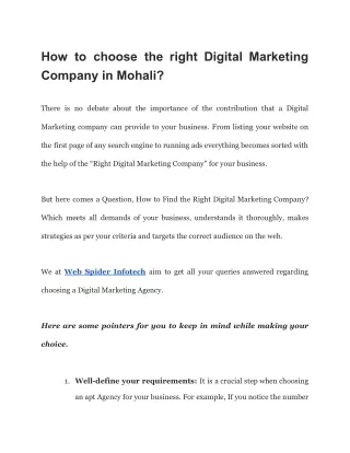 In Mohali, how do you choose the right digital marketing company?