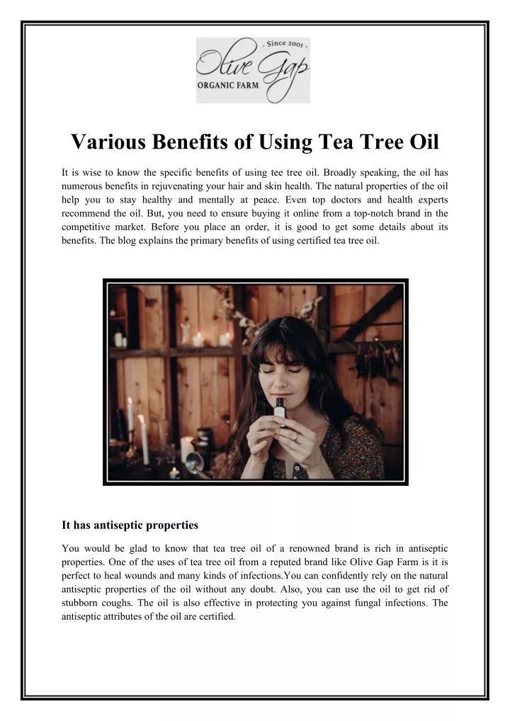 various benefits of using tea tree oil