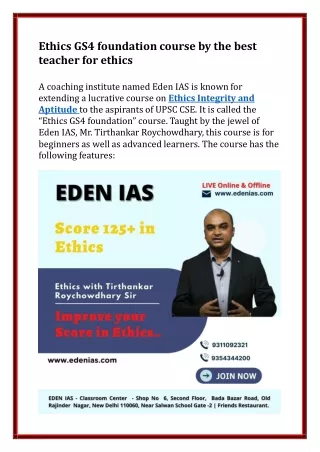 Ethics GS4 foundation course by the best  teacher for ethics