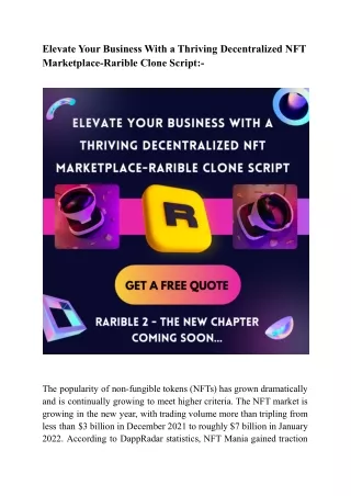 Elevate your business with a thriving decentralized NFT marketplace-Rarible Clone script