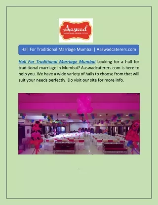 Hall For Traditional Marriage Mumbai | Aaswadcaterers.com
