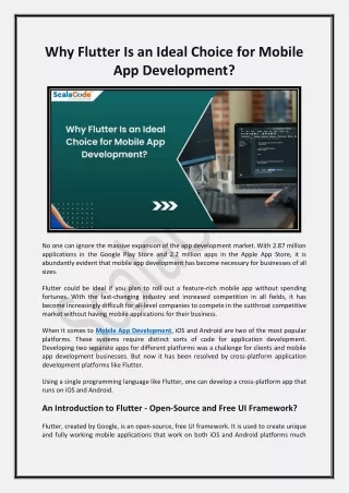 why flutter is an ideal choice for mobile